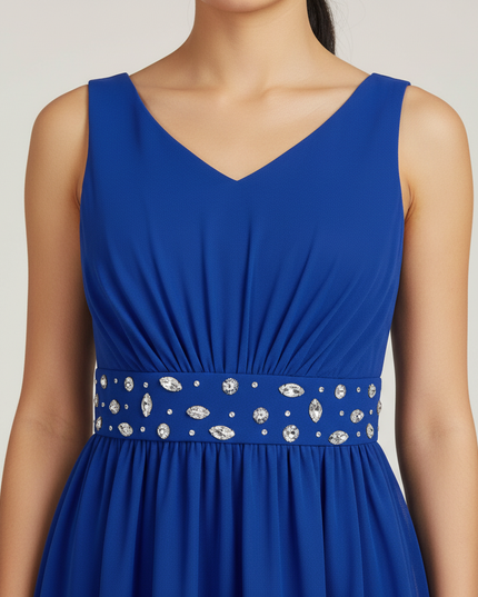 Jugendweihe Kleider Kurz Blau Chiffon High-Low - Ansicht 4