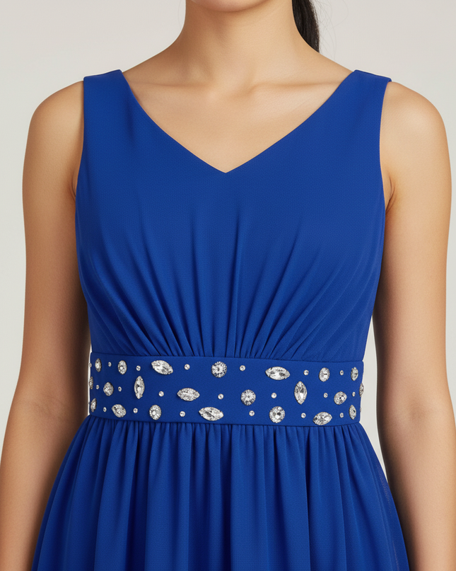 Jugendweihe Kleider Kurz Blau Chiffon High-Low - Ansicht 4