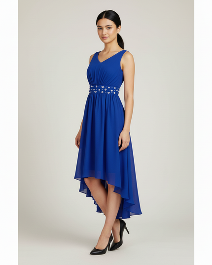 Jugendweihe Kleider Kurz Blau Chiffon High-Low - Ansicht 5