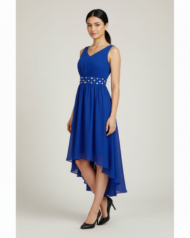 Jugendweihe Kleider Kurz Blau Chiffon High-Low - Ansicht 5