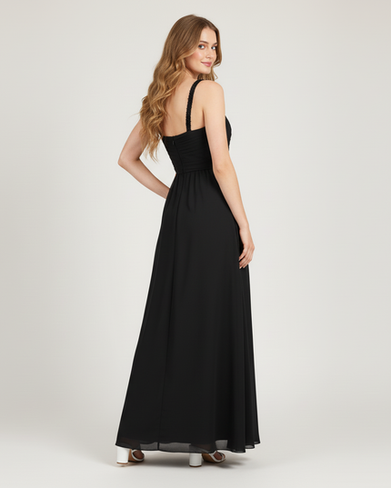 Jugendweihe Kleider Schwarz mit Spitze - Chiffon Lang - Ansicht 2