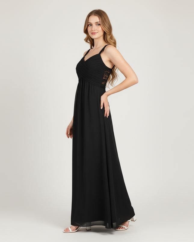 Jugendweihe Kleider Schwarz mit Spitze - Chiffon Lang - Ansicht 3