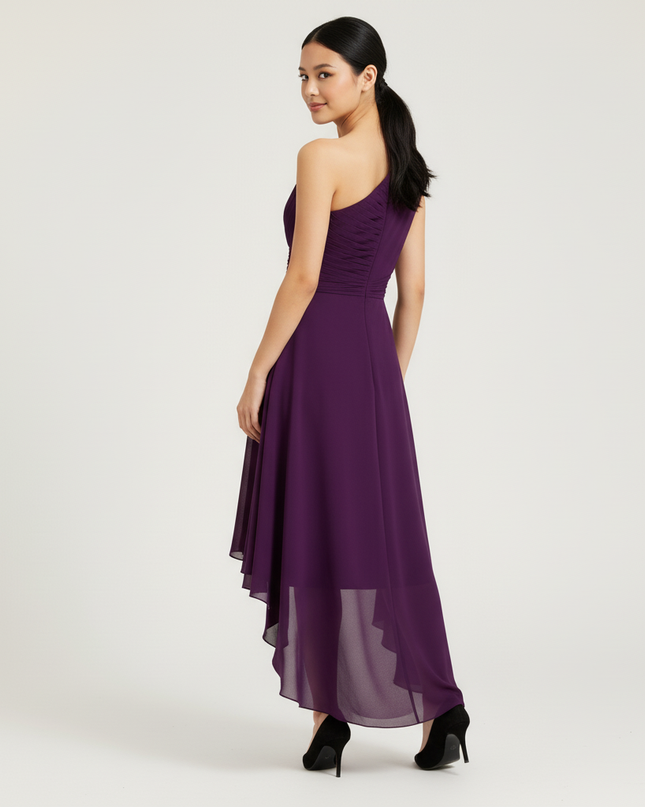 Jugendweihe Kleid Lila Chiffon Rueschen Einschulter - Ansicht 2