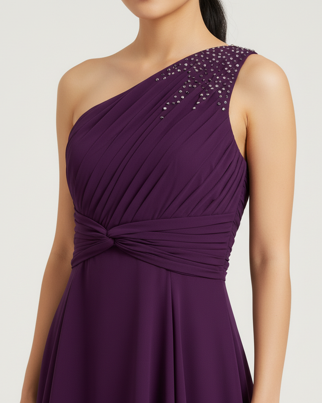 Jugendweihe Kleid Lila Chiffon Rueschen Einschulter - Ansicht 4