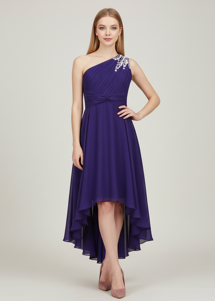 Jugendweihe Kleid Lila Einschulter Festlich Pailletten - Ansicht 1