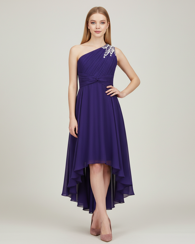 Jugendweihe Kleid Lila Einschulter Festlich Pailletten - Ansicht 1