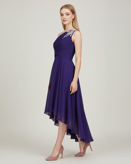 Jugendweihe Kleid Lila Einschulter Festlich Pailletten - Ansicht 3