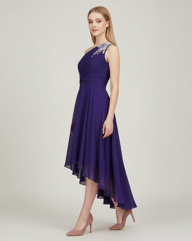 Jugendweihe Kleid Lila Einschulter Festlich Pailletten - Ansicht 3