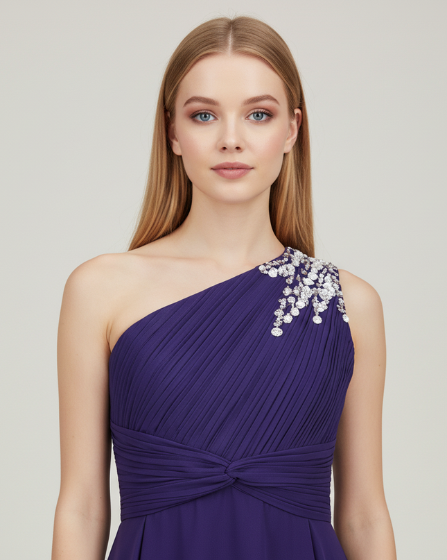 Jugendweihe Kleid Lila Einschulter Festlich Pailletten - Ansicht 4