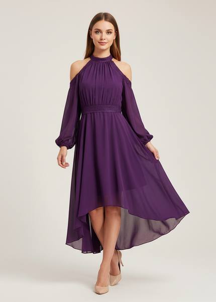 Jugendweihe Kleid Lila Neckholder Chiffon Rueschen - Ansicht 1