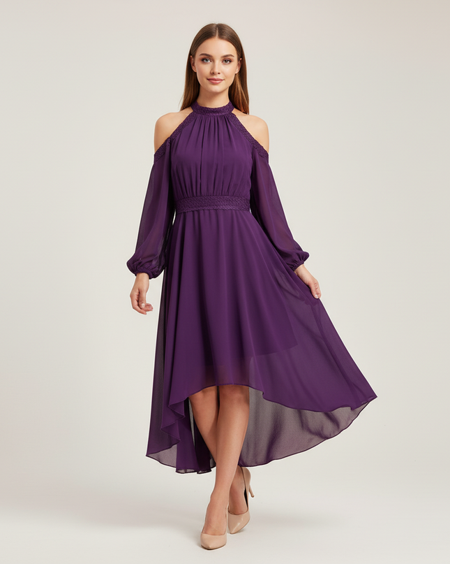 Jugendweihe Kleid Lila Neckholder Chiffon Rueschen - Ansicht 1