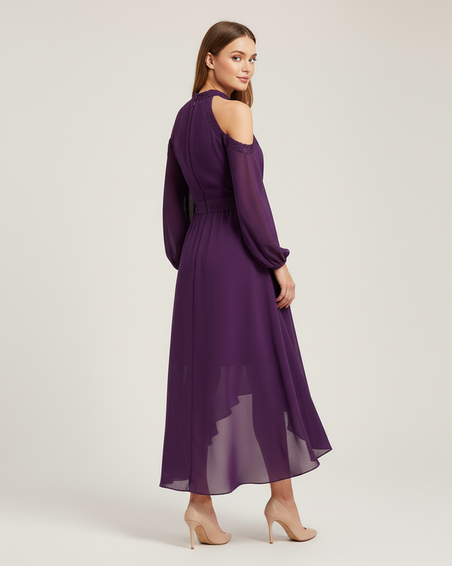 Jugendweihe Kleid Lila Neckholder Chiffon Rueschen - Ansicht 2