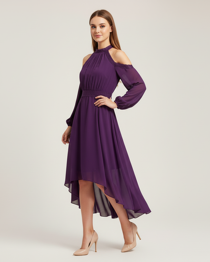 Jugendweihe Kleid Lila Neckholder Chiffon Rueschen - Ansicht 3