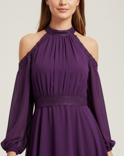 Jugendweihe Kleid Lila Neckholder Chiffon Rueschen - Ansicht 4