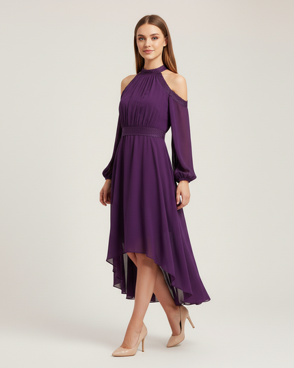 Jugendweihe Kleid Lila Neckholder Chiffon Rueschen - Ansicht 5