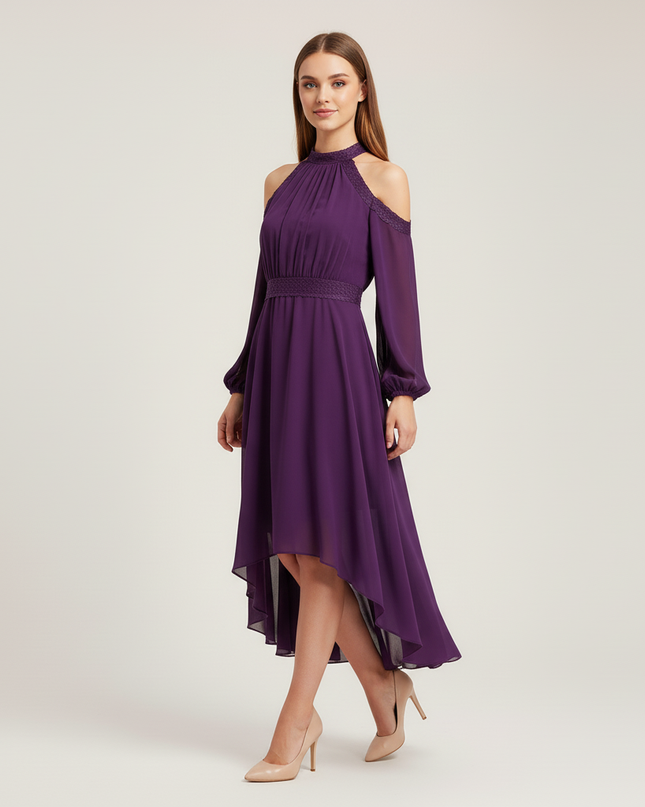 Jugendweihe Kleid Lila Neckholder Chiffon Rueschen - Ansicht 5