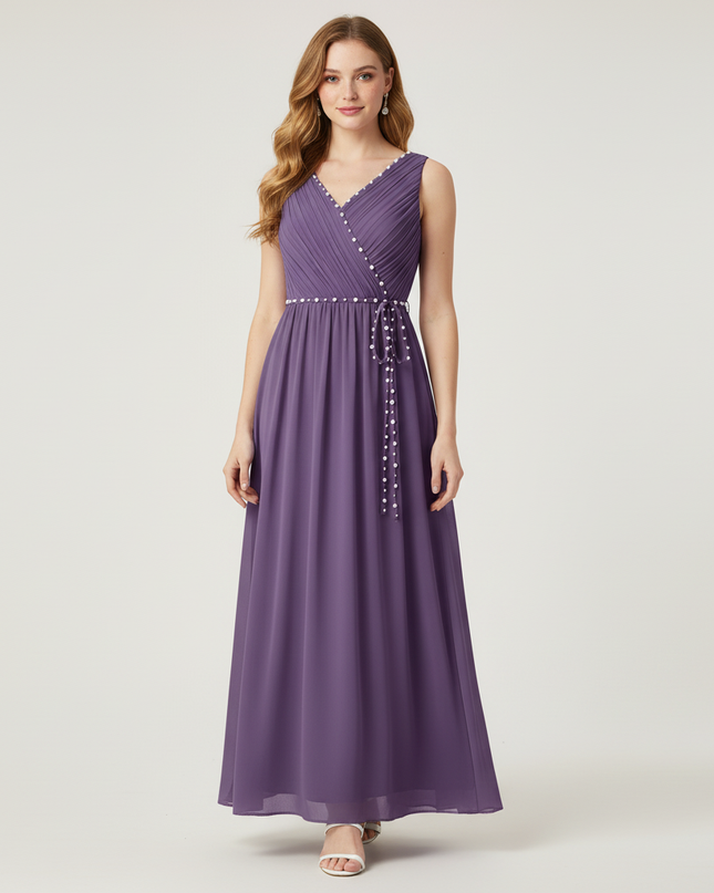Jugendweihe Kleid Lila Pastell Chiffon V-Ausschnitt - Ansicht 1