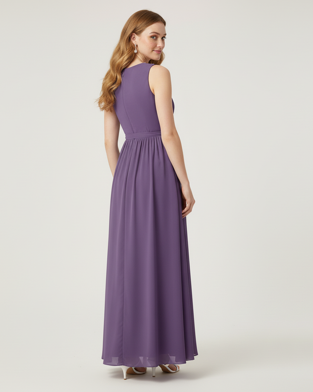Jugendweihe Kleid Lila Pastell Chiffon V-Ausschnitt - Ansicht 2