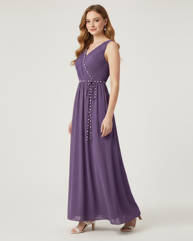 Jugendweihe Kleid Lila Pastell Chiffon V-Ausschnitt - Ansicht 3