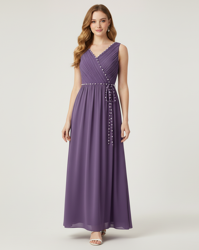 Jugendweihe Kleid Lila Pastell Chiffon V-Ausschnitt - Ansicht 5