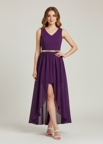 Jugendweihe Kleid Lila Perlen Einschulter | Festlich - Ansicht 1