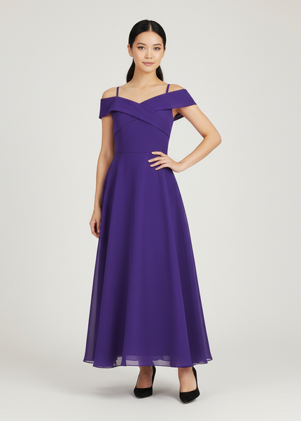 Jugendweihe Kleid Lila Sommer Chiffon schulterfrei | Lang - Ansicht 1