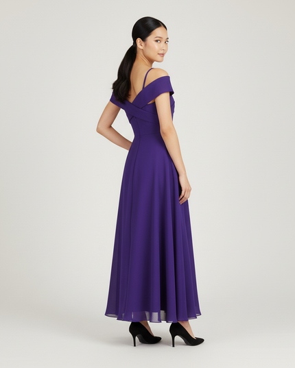 Jugendweihe Kleid Lila Sommer Chiffon schulterfrei | Lang - Ansicht 2