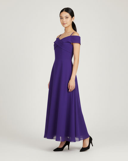Jugendweihe Kleid Lila Sommer Chiffon schulterfrei | Lang - Ansicht 3