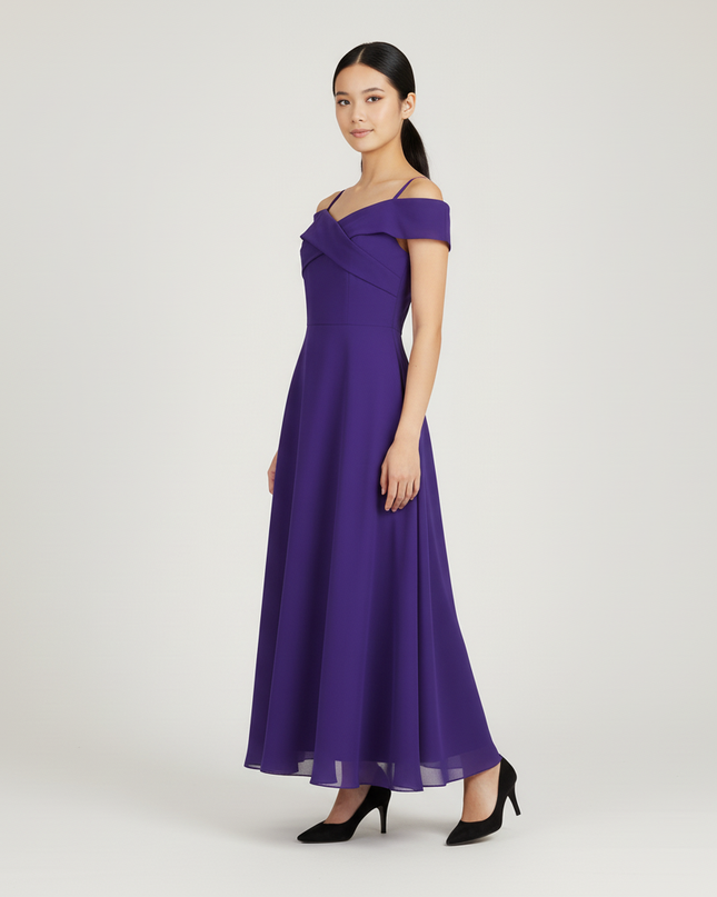 Jugendweihe Kleid Lila Sommer Chiffon schulterfrei | Lang - Ansicht 3