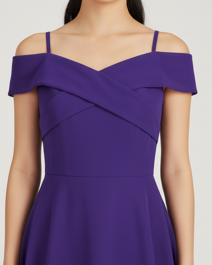 Jugendweihe Kleid Lila Sommer Chiffon schulterfrei | Lang - Ansicht 4