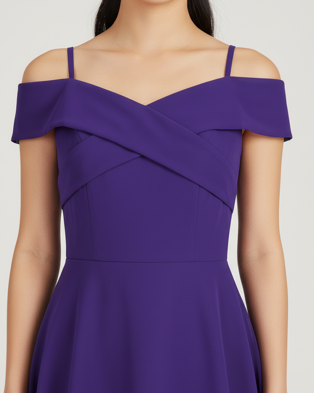 Jugendweihe Kleid Lila Sommer Chiffon schulterfrei | Lang - Ansicht 4