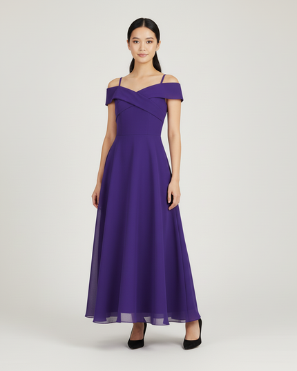 Jugendweihe Kleid Lila Sommer Chiffon schulterfrei | Lang - Ansicht 5