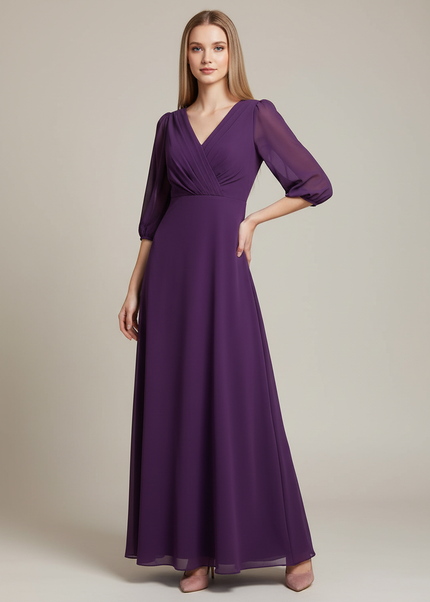 Jugendweihe Kleid Lila V Ausschnitt Chiffon | Festlich - Ansicht 1