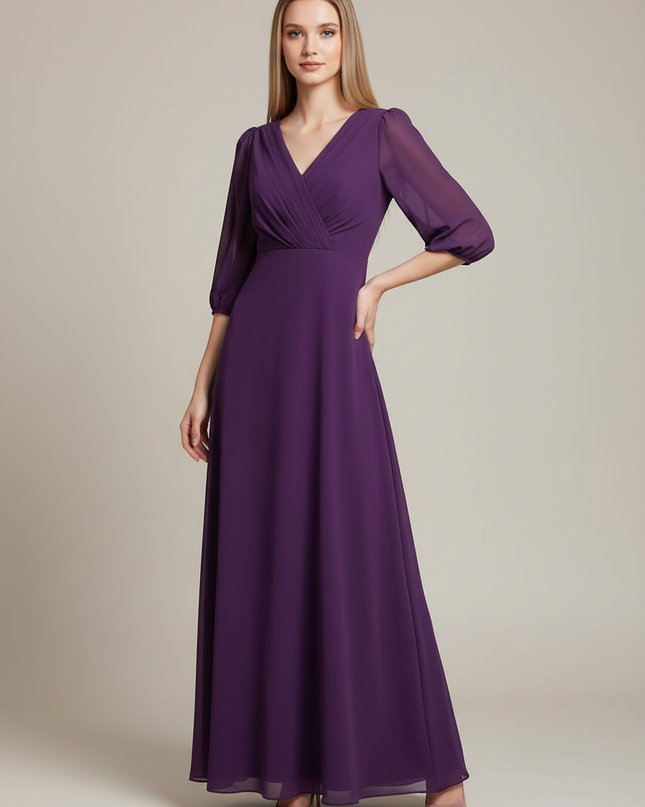 Jugendweihe Kleid Lila V Ausschnitt Chiffon | Festlich - Ansicht 1