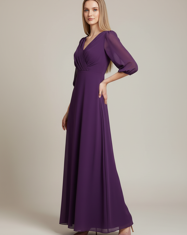 Jugendweihe Kleid Lila V Ausschnitt Chiffon | Festlich - Ansicht 3