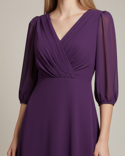 Jugendweihe Kleid Lila V Ausschnitt Chiffon | Festlich - Ansicht 4