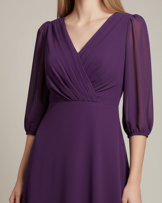 Jugendweihe Kleid Lila V Ausschnitt Chiffon | Festlich - Ansicht 4