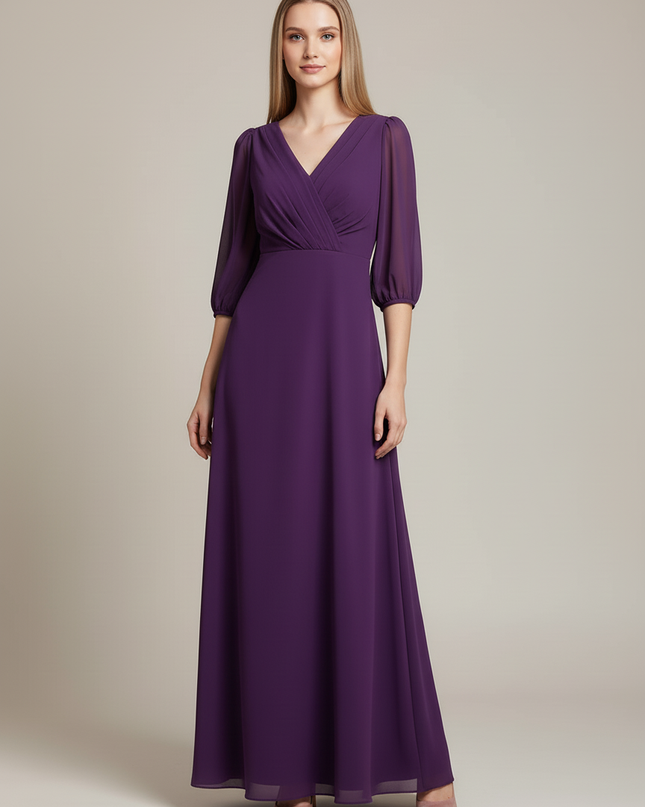 Jugendweihe Kleid Lila V Ausschnitt Chiffon | Festlich - Ansicht 5