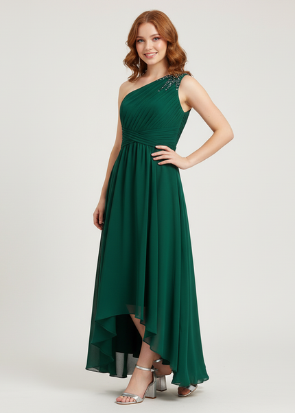 Mintgruenes Jugendweihe Kleid Chiffon Einschulter - Ansicht 1