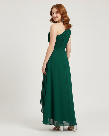 Mintgruenes Jugendweihe Kleid Chiffon Einschulter - Ansicht 2