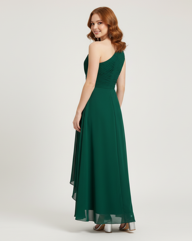 Mintgruenes Jugendweihe Kleid Chiffon Einschulter - Ansicht 2