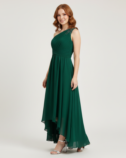 Mintgruenes Jugendweihe Kleid Chiffon Einschulter - Ansicht 3