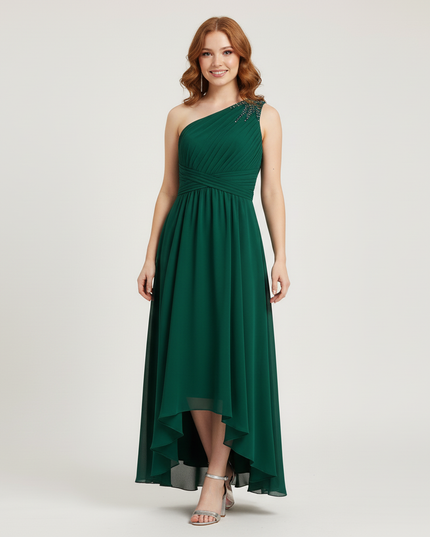 Mintgruenes Jugendweihe Kleid Chiffon Einschulter - Ansicht 5