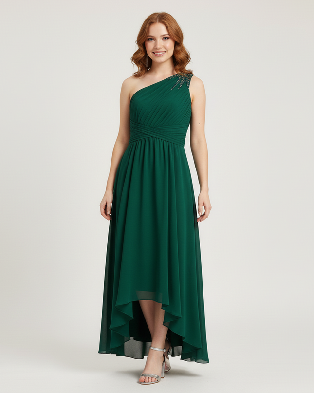 Mintgruenes Jugendweihe Kleid Chiffon Einschulter - Ansicht 5