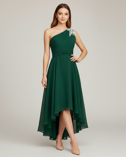 Mintgruenes Jugendweihe Kleid Einschulter | Pailletten - Ansicht 1