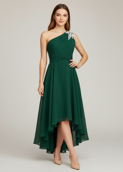 Mintgruenes Jugendweihe Kleid Einschulter | Pailletten - Ansicht 1