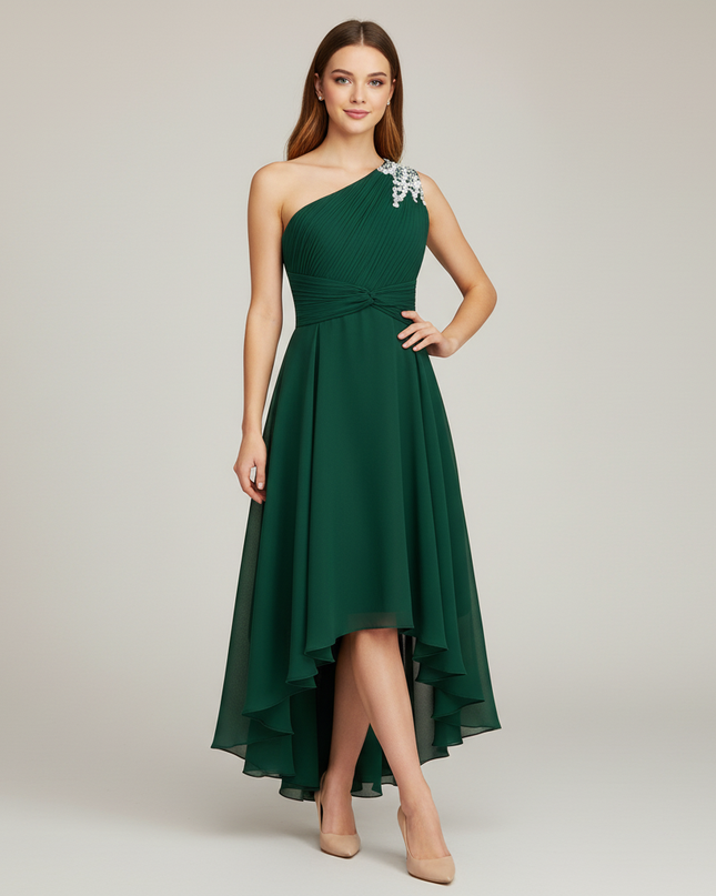 Mintgruenes Jugendweihe Kleid Einschulter | Pailletten - Ansicht 1