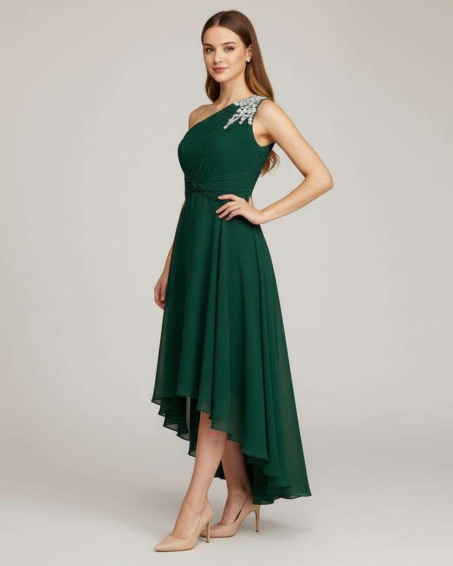 Mintgruenes Jugendweihe Kleid Einschulter | Pailletten - Ansicht 3