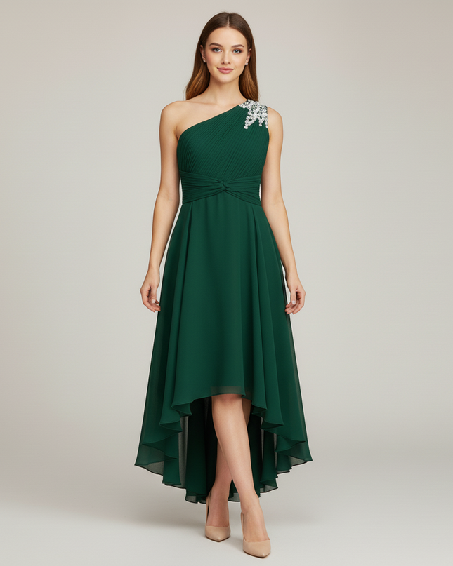 Mintgruenes Jugendweihe Kleid Einschulter | Pailletten - Ansicht 5