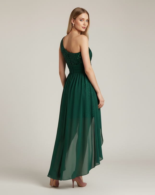 Mintgruenes Jugendweihe Kleid Einschulter Perlen - Ansicht 2